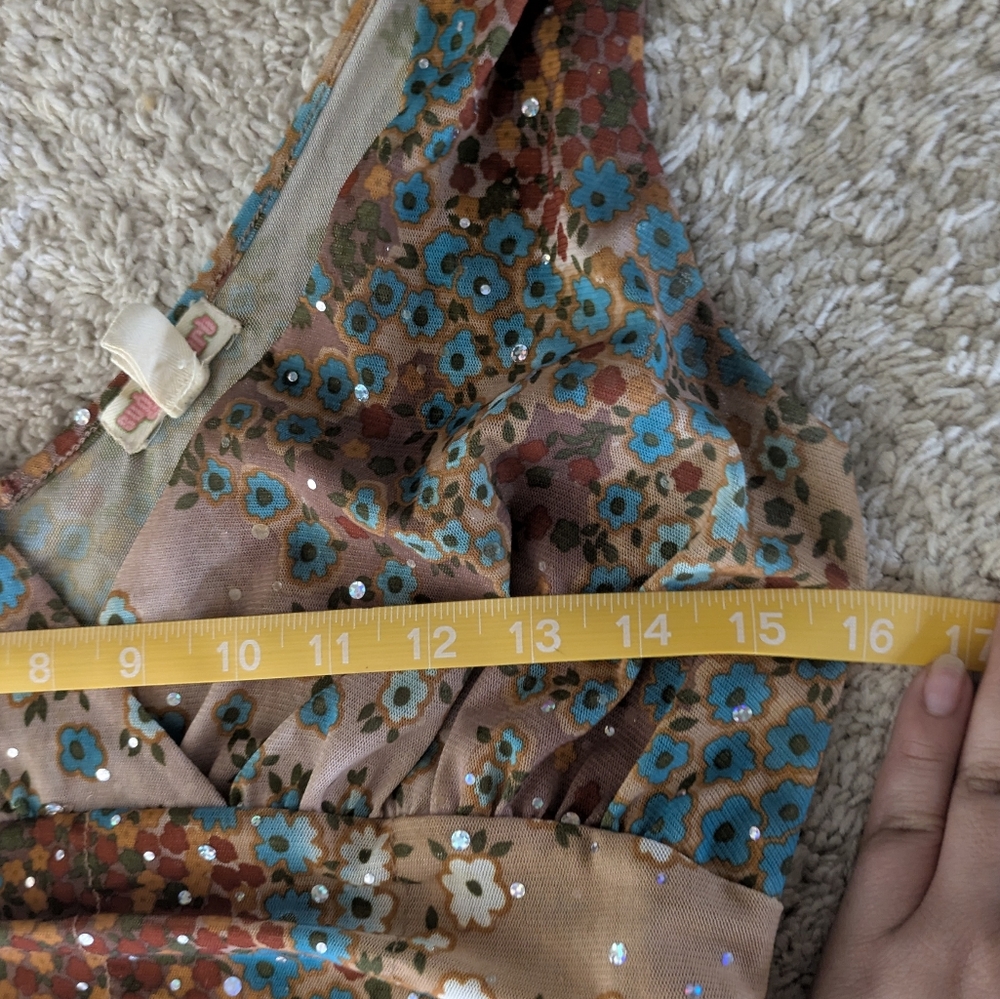 True Vintage Y2K Glitter Floral Plunge Tank - Picture 4 of 6